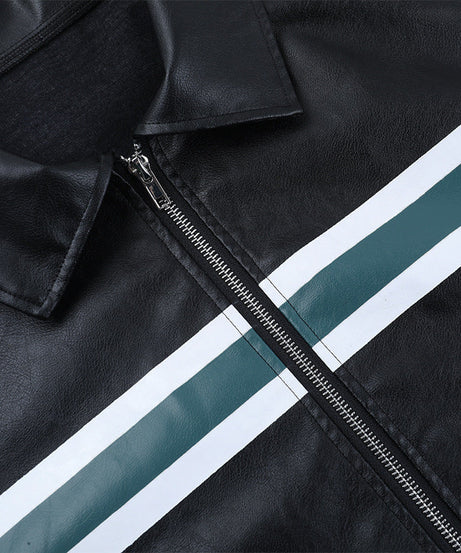 Women's Chic Striped Faux Leather Bomber Jacket - Fall 2025 Street Style