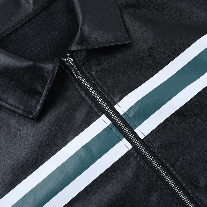 Women's Chic Striped Faux Leather Bomber Jacket - Fall 2025 Street Style