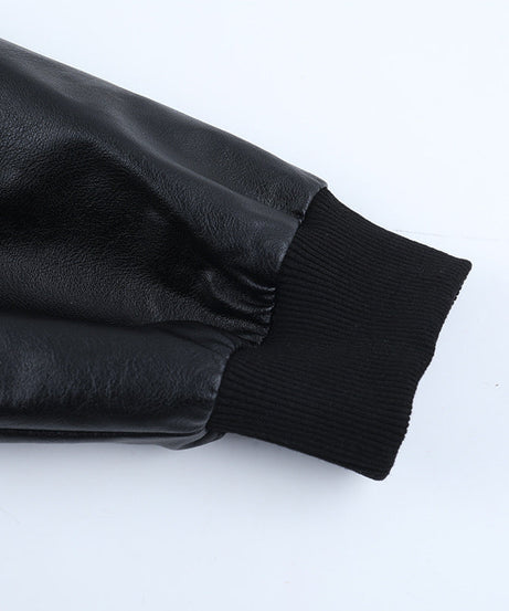 Women's Chic Striped Faux Leather Bomber Jacket - Fall 2025 Street Style