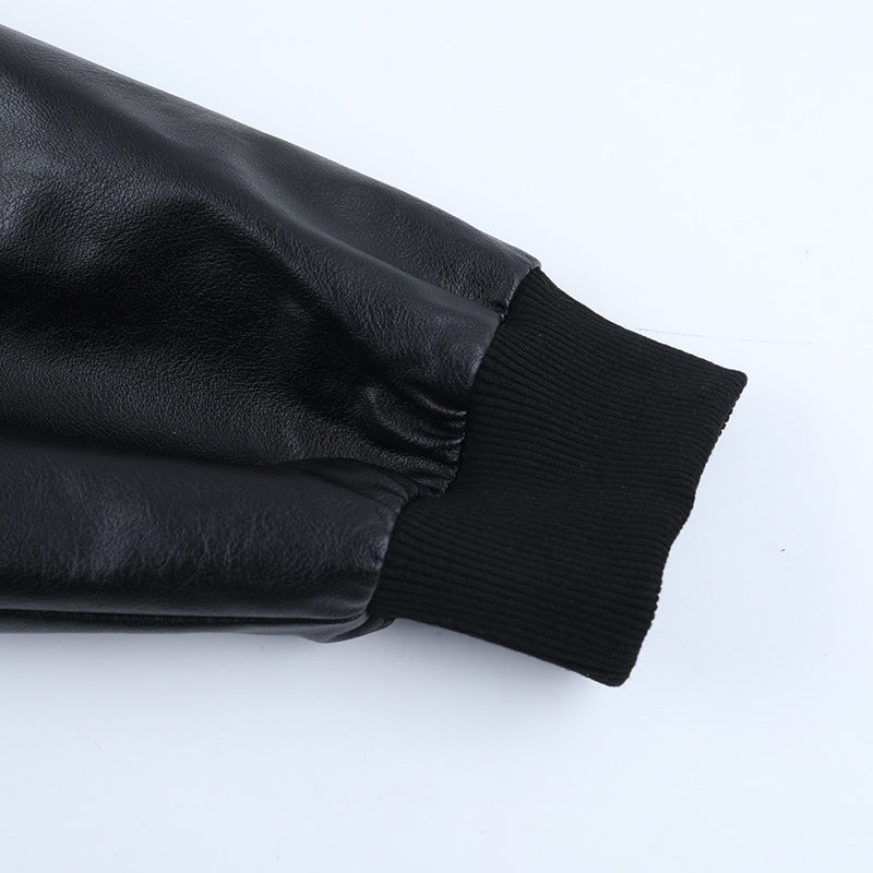 Women's Chic Striped Faux Leather Bomber Jacket - Fall 2025 Street Style