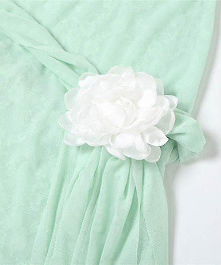 Dreamy Mint Lace Maxi Slip Dress with Floral Drape - Perfect for Fall Events & Tropical Getaways