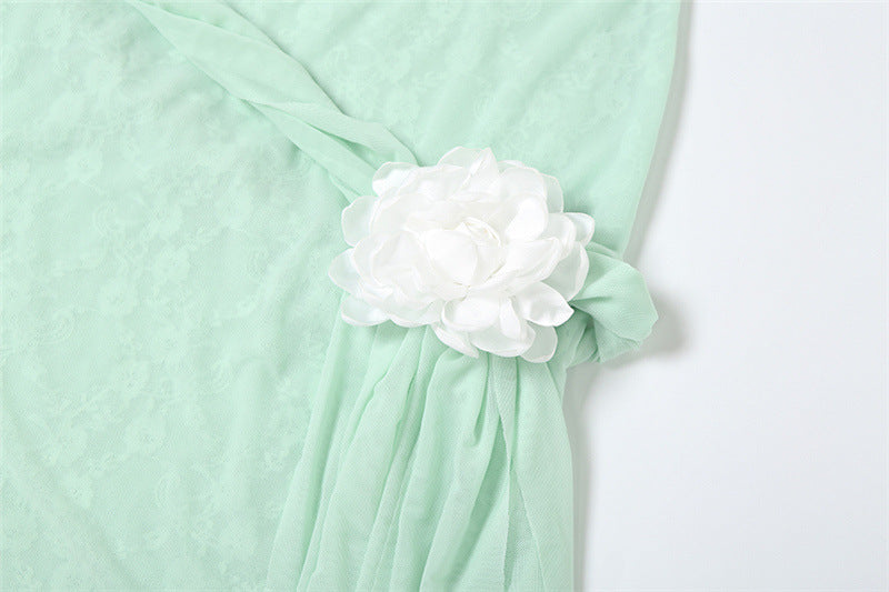 Dreamy Mint Lace Maxi Slip Dress with Floral Drape - Perfect for Fall Events & Tropical Getaways