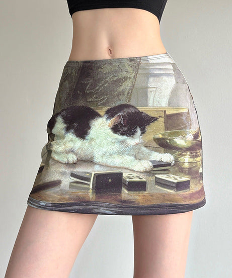 Whimsical Kitty Dominoes Mini Skirt - Unique Fall Fashion & Cat Lover Essential