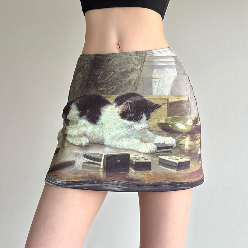 Whimsical Kitty Dominoes Mini Skirt - Unique Fall Fashion & Cat Lover Essential