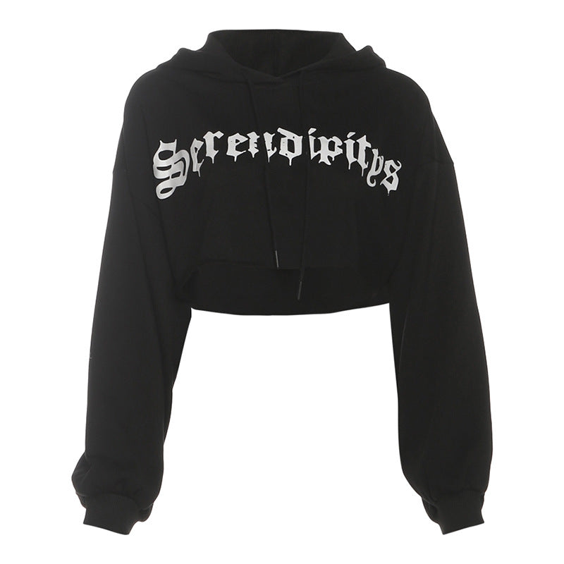 Serendipity Gothic Chic Cropped Hoodie & Shorts Set - Your Go-To Fall Loungewear