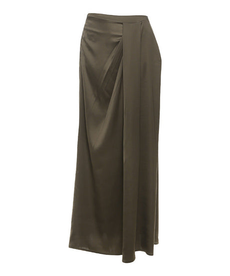 Artfully Draped Silky Maxi Skirt - High-Waisted Fall Chic for American Women