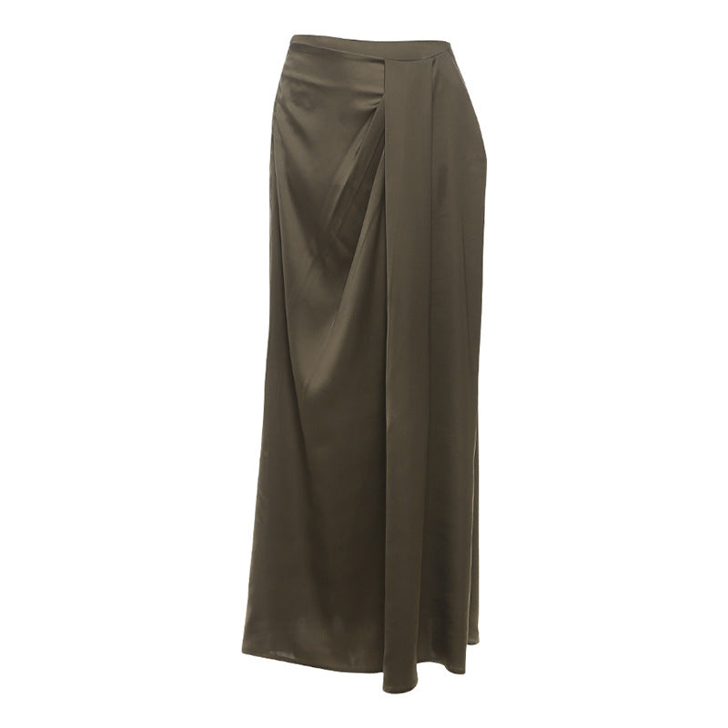 Artfully Draped Silky Maxi Skirt - High-Waisted Fall Chic for American Women