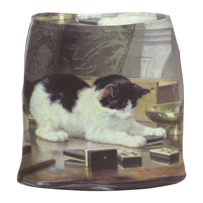 Whimsical Kitty Dominoes Mini Skirt - Unique Fall Fashion & Cat Lover Essential