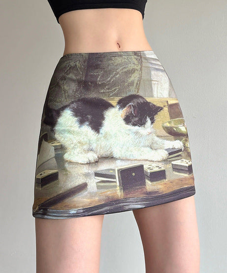 Whimsical Kitty Dominoes Mini Skirt - Unique Fall Fashion & Cat Lover Essential