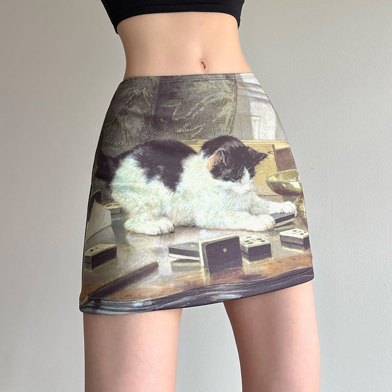 Whimsical Kitty Dominoes Mini Skirt - Unique Fall Fashion & Cat Lover Essential