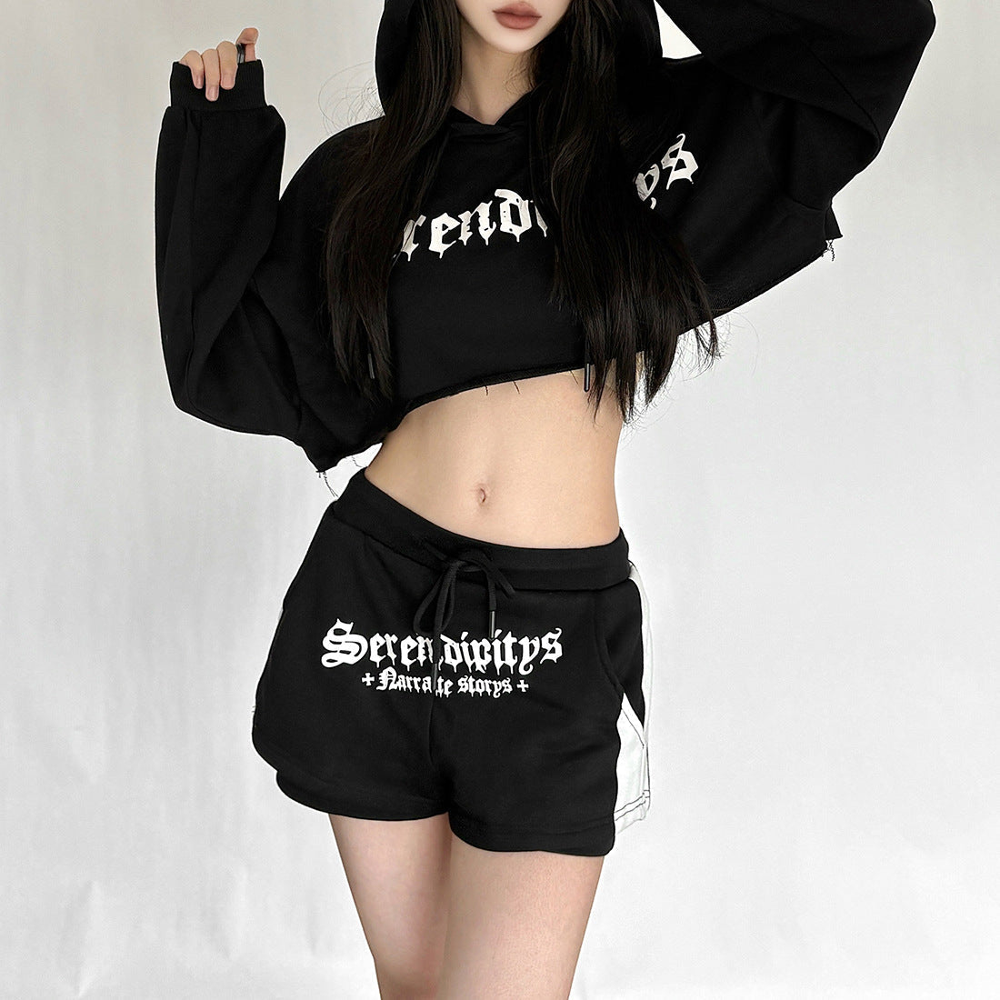 Women's 'Serendipitys' Gothic Drawstring Shorts - Fall Athleisure & Spooky Chic