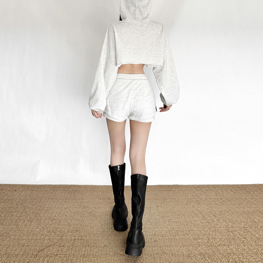 Serendipity Gothic Chic Cropped Hoodie & Shorts Set - Your Go-To Fall Loungewear