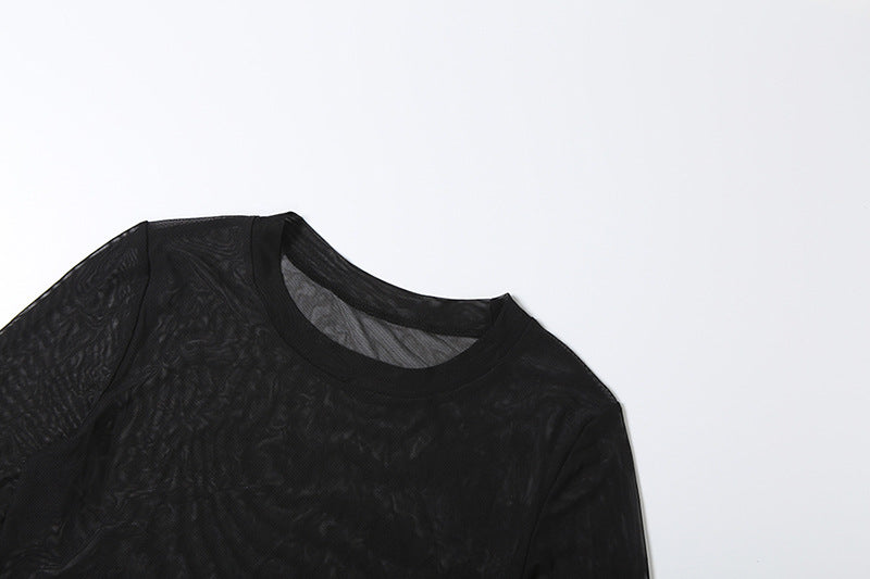 Fierce & Flirty: Sheer Mesh Long Sleeve Crop Top for Fall & Holiday Parties