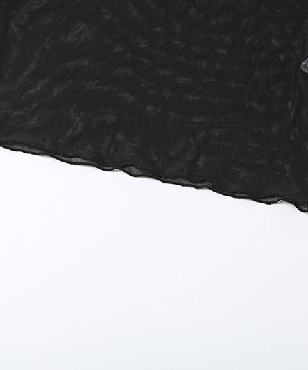 Fierce & Flirty: Sheer Mesh Long Sleeve Crop Top for Fall & Holiday Parties