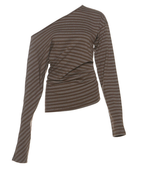 Chic Fall Stripes: Effortless One-Shoulder Ruched Mini Dress