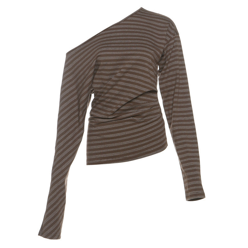 Chic Fall Stripes: Effortless One-Shoulder Ruched Mini Dress