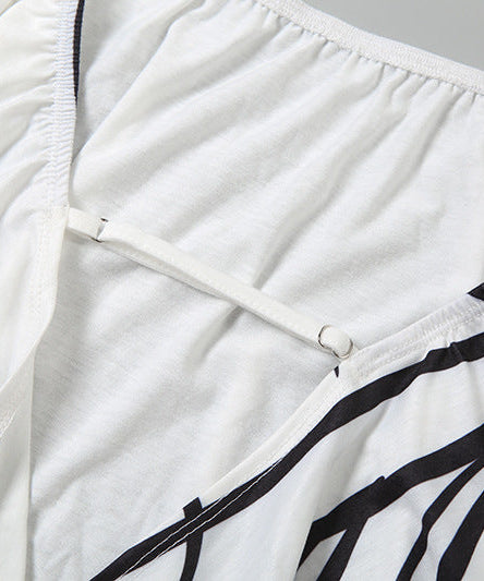 Effortless Chic: Script Print Off-Shoulder Crop Top | Dramatic Flowy Sleeves for Fall