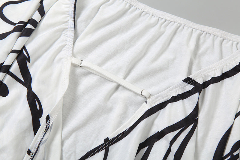 Effortless Chic: Script Print Off-Shoulder Crop Top | Dramatic Flowy Sleeves for Fall