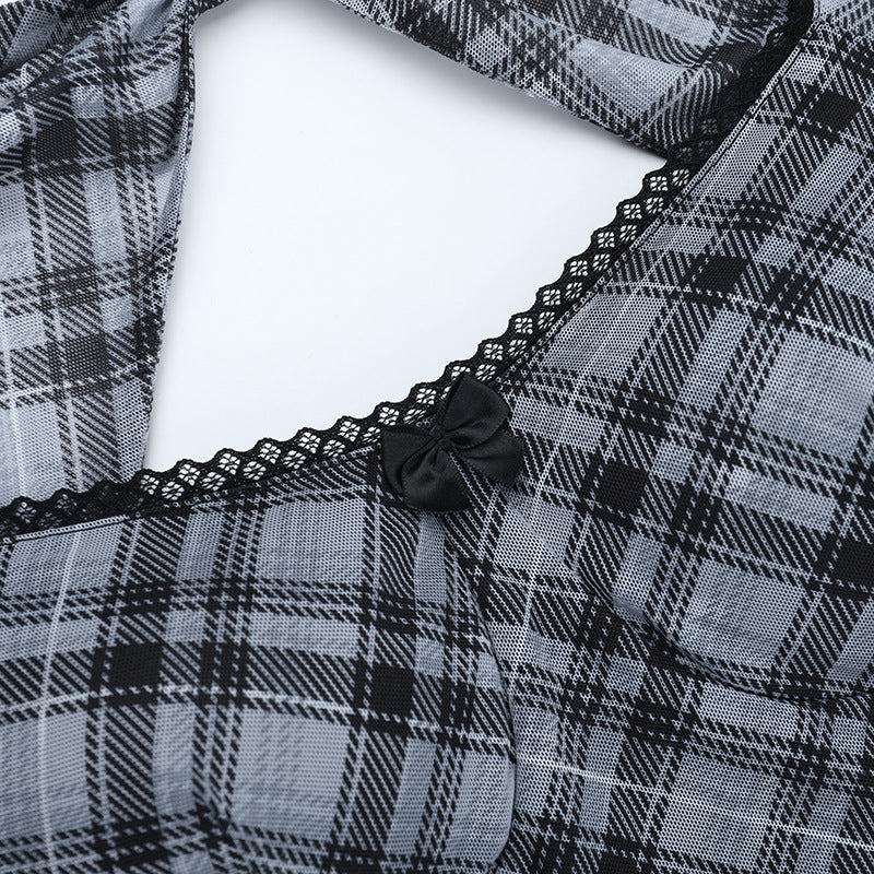 Fall Plaid Chic: Trendy Bowknot Crop Top & Maxi Skirt Co-ord Set – Your Autumn Style Essential