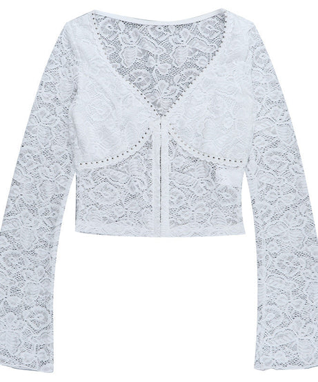 Effortless Chic White Lace Bell Sleeve Crop Top - Your Go-To for Fall & Holiday Style