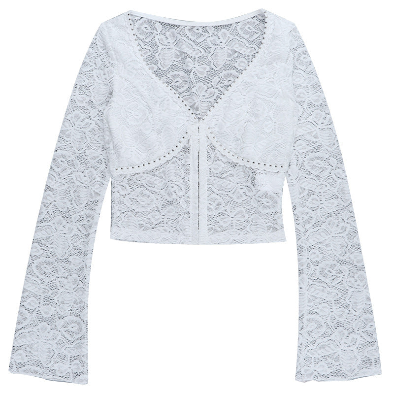 Effortless Chic White Lace Bell Sleeve Crop Top - Your Go-To for Fall & Holiday Style