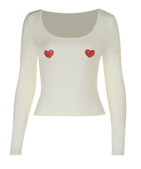 Edgy Sweetheart Pierced Heart Long Sleeve Top | Y2K Fall Fashion U-Neck Tee