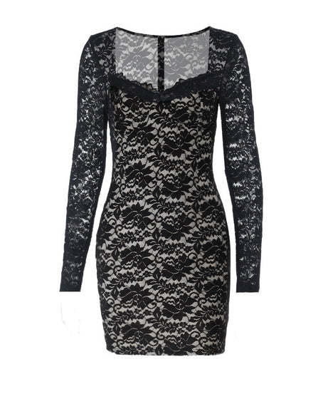 Sultry Black Lace Long Sleeve Mini Dress - Fall & Holiday Party Ready