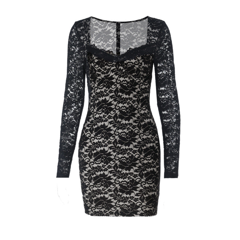 Sultry Black Lace Long Sleeve Mini Dress - Fall & Holiday Party Ready