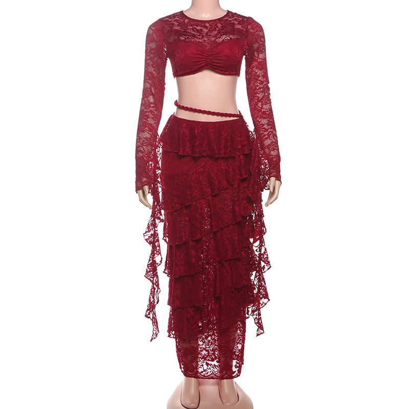 Ethereal Lace Ruffle Two-Piece Maxi Set - Haute Halloween & Resort Ready