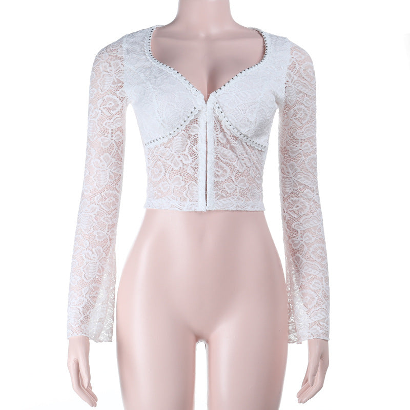 Effortless Chic White Lace Bell Sleeve Crop Top - Your Go-To for Fall & Holiday Style