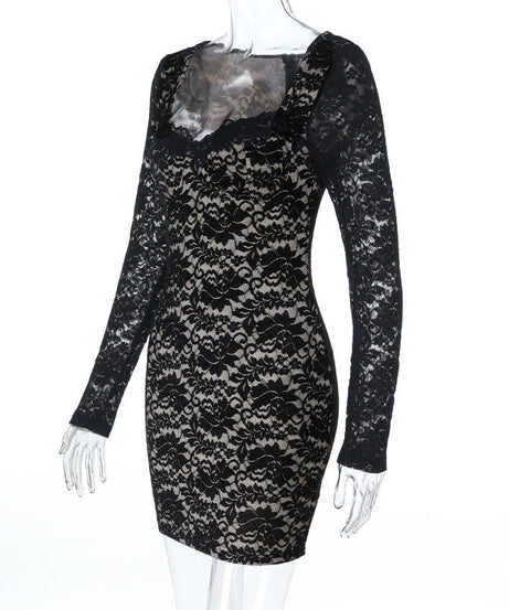 Sultry Black Lace Long Sleeve Mini Dress - Fall & Holiday Party Ready