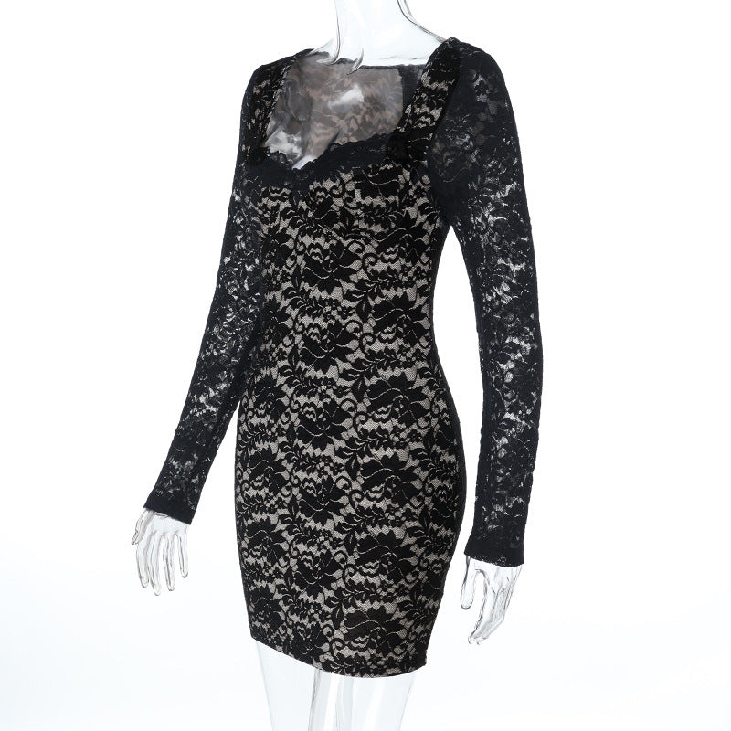 Sultry Black Lace Long Sleeve Mini Dress - Fall & Holiday Party Ready