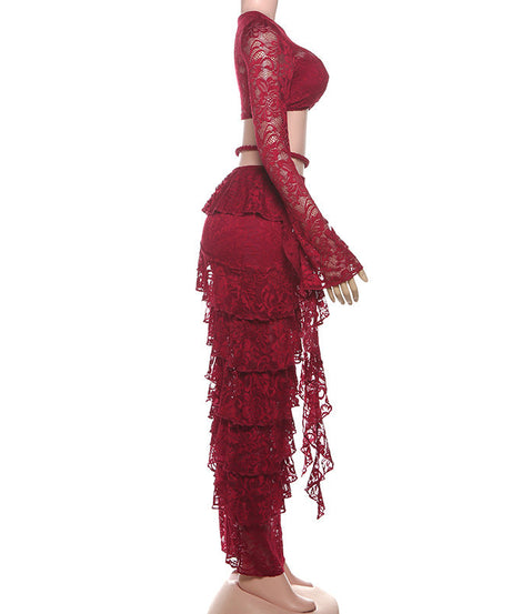 Ethereal Lace Ruffle Two-Piece Maxi Set - Haute Halloween & Resort Ready