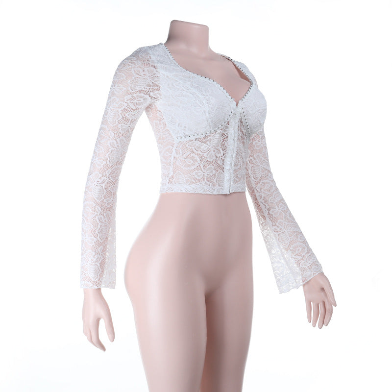 Effortless Chic White Lace Bell Sleeve Crop Top - Your Go-To for Fall & Holiday Style