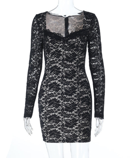 Sultry Black Lace Long Sleeve Mini Dress - Fall & Holiday Party Ready