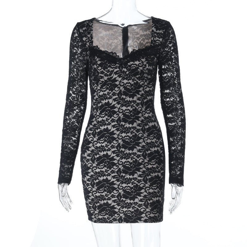 Sultry Black Lace Long Sleeve Mini Dress - Fall & Holiday Party Ready