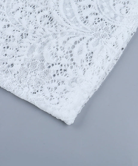 Glamorous White Lace Mock Neck Mini Dress - Long Sleeve Holiday Party & New Year's Eve Ready