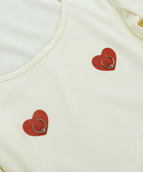 Edgy Sweetheart Pierced Heart Long Sleeve Top | Y2K Fall Fashion U-Neck Tee