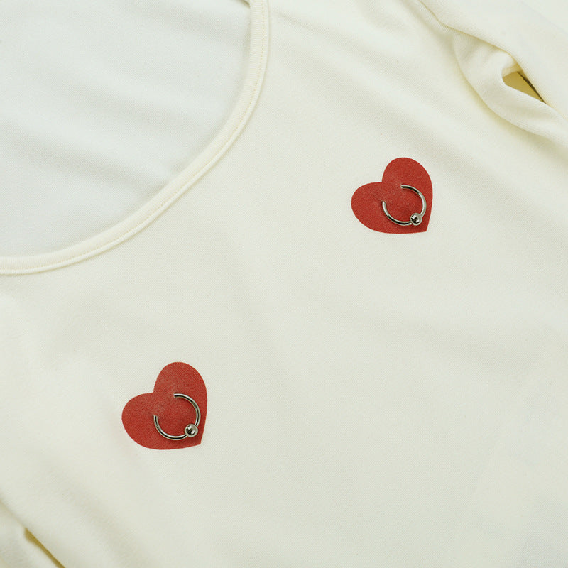 Edgy Sweetheart Pierced Heart Long Sleeve Top | Y2K Fall Fashion U-Neck Tee