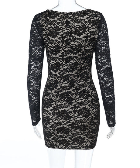 Sultry Black Lace Long Sleeve Mini Dress - Fall & Holiday Party Ready