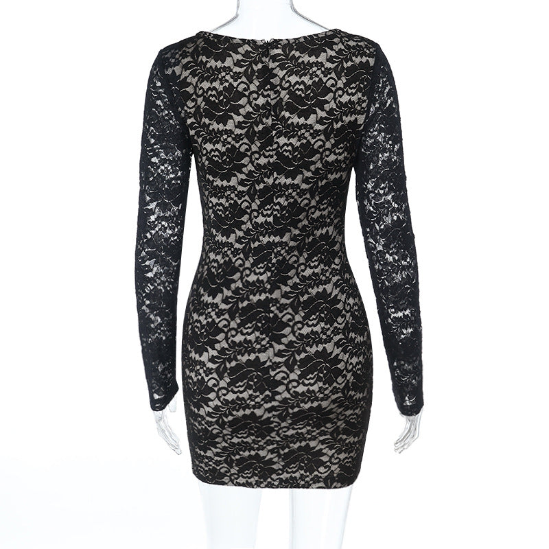 Sultry Black Lace Long Sleeve Mini Dress - Fall & Holiday Party Ready