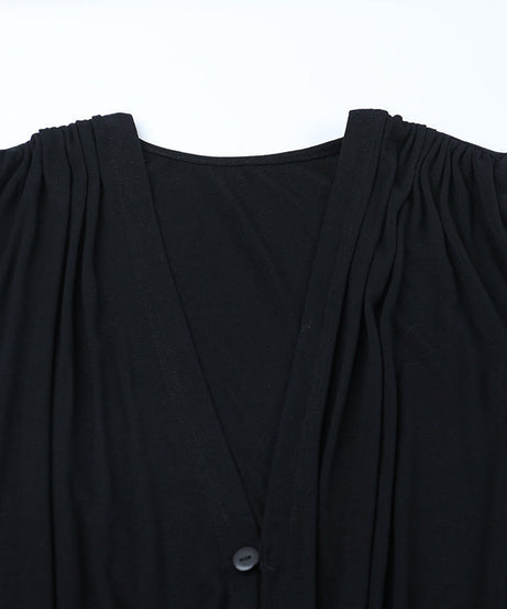 Effortless Chic: Black V-Neck Long Sleeve Ruched Maxi Dress - Perfect for Fall & Holiday Elegance