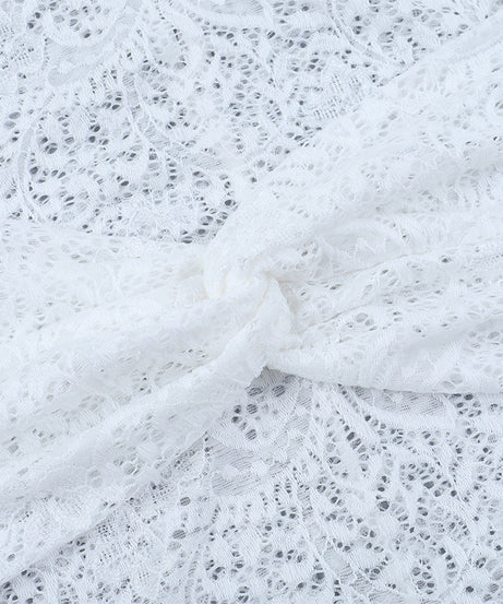 Glamorous White Lace Mock Neck Mini Dress - Long Sleeve Holiday Party & New Year's Eve Ready