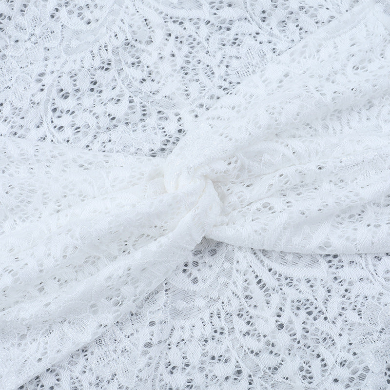 Glamorous White Lace Mock Neck Mini Dress - Long Sleeve Holiday Party & New Year's Eve Ready