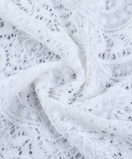 Glamorous White Lace Mock Neck Mini Dress - Long Sleeve Holiday Party & New Year's Eve Ready