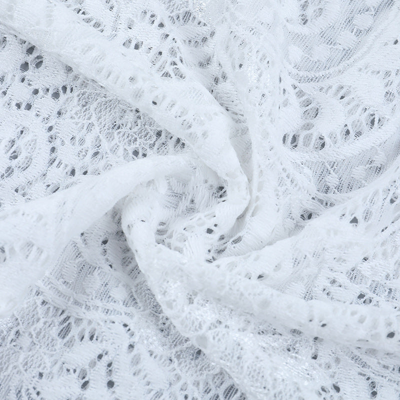 Glamorous White Lace Mock Neck Mini Dress - Long Sleeve Holiday Party & New Year's Eve Ready