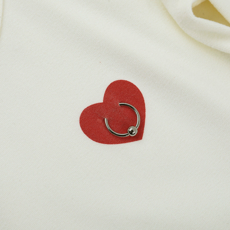 Edgy Sweetheart Pierced Heart Long Sleeve Top | Y2K Fall Fashion U-Neck Tee