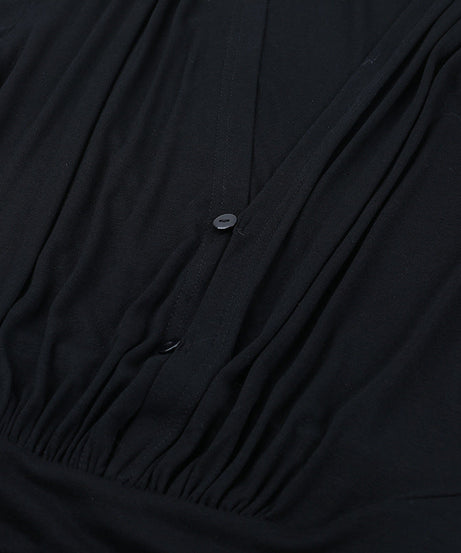 Effortless Chic: Black V-Neck Long Sleeve Ruched Maxi Dress - Perfect for Fall & Holiday Elegance