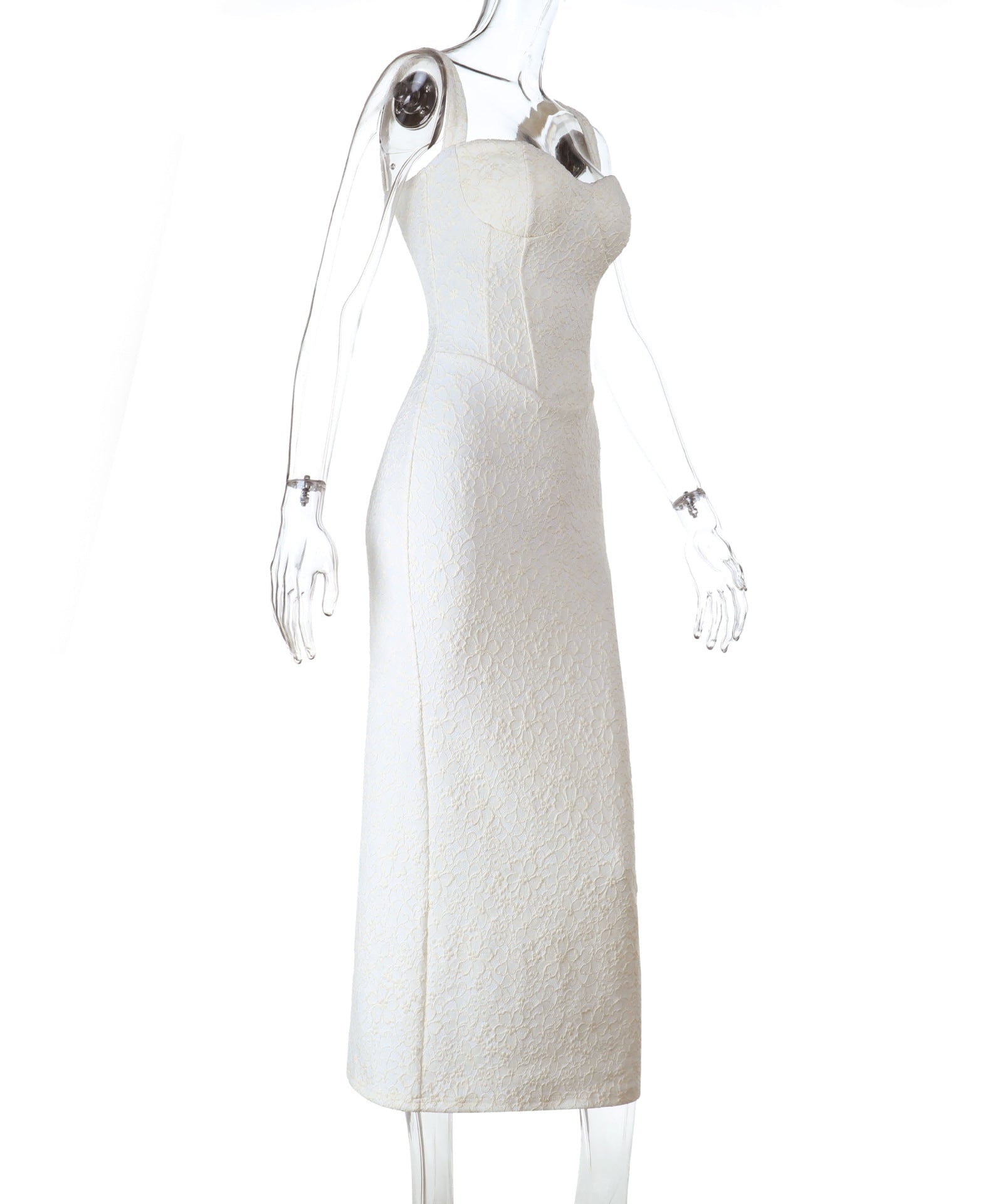 Sculpted Elegance: White Lace Bustier Maxi Dress | Fall & Holiday Party Ready