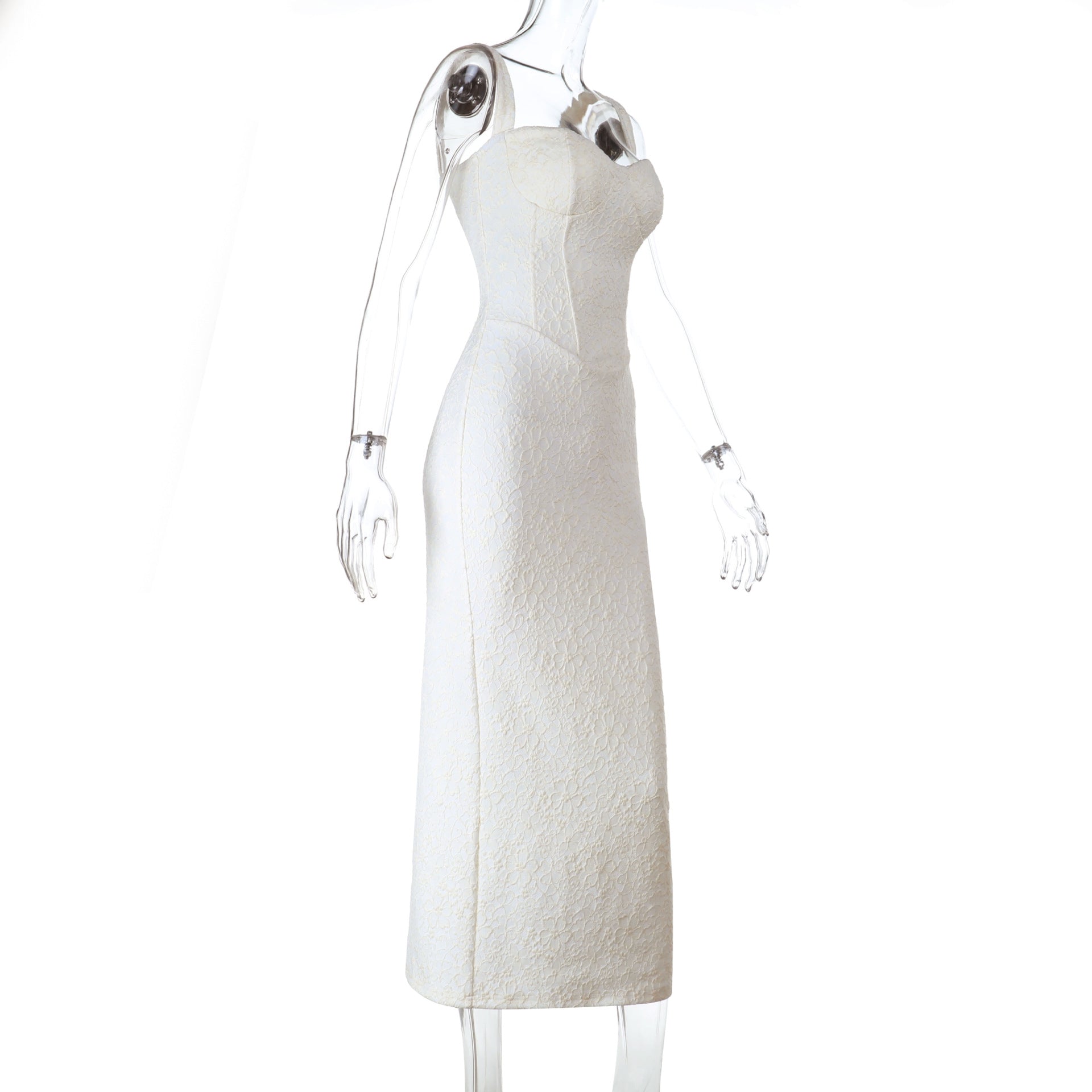 Sculpted Elegance: White Lace Bustier Maxi Dress | Fall & Holiday Party Ready